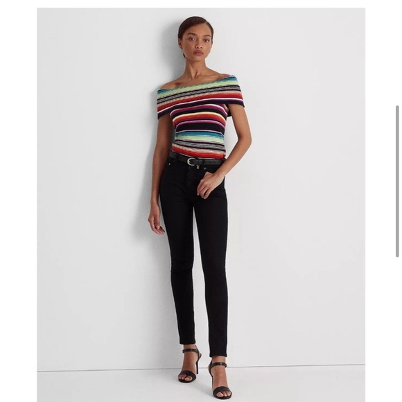 FINAL SALE LAUREN RALPH LAUREN Striped Off-Shoulder Sweater Multi Color - NWT - Picture 4 of 4